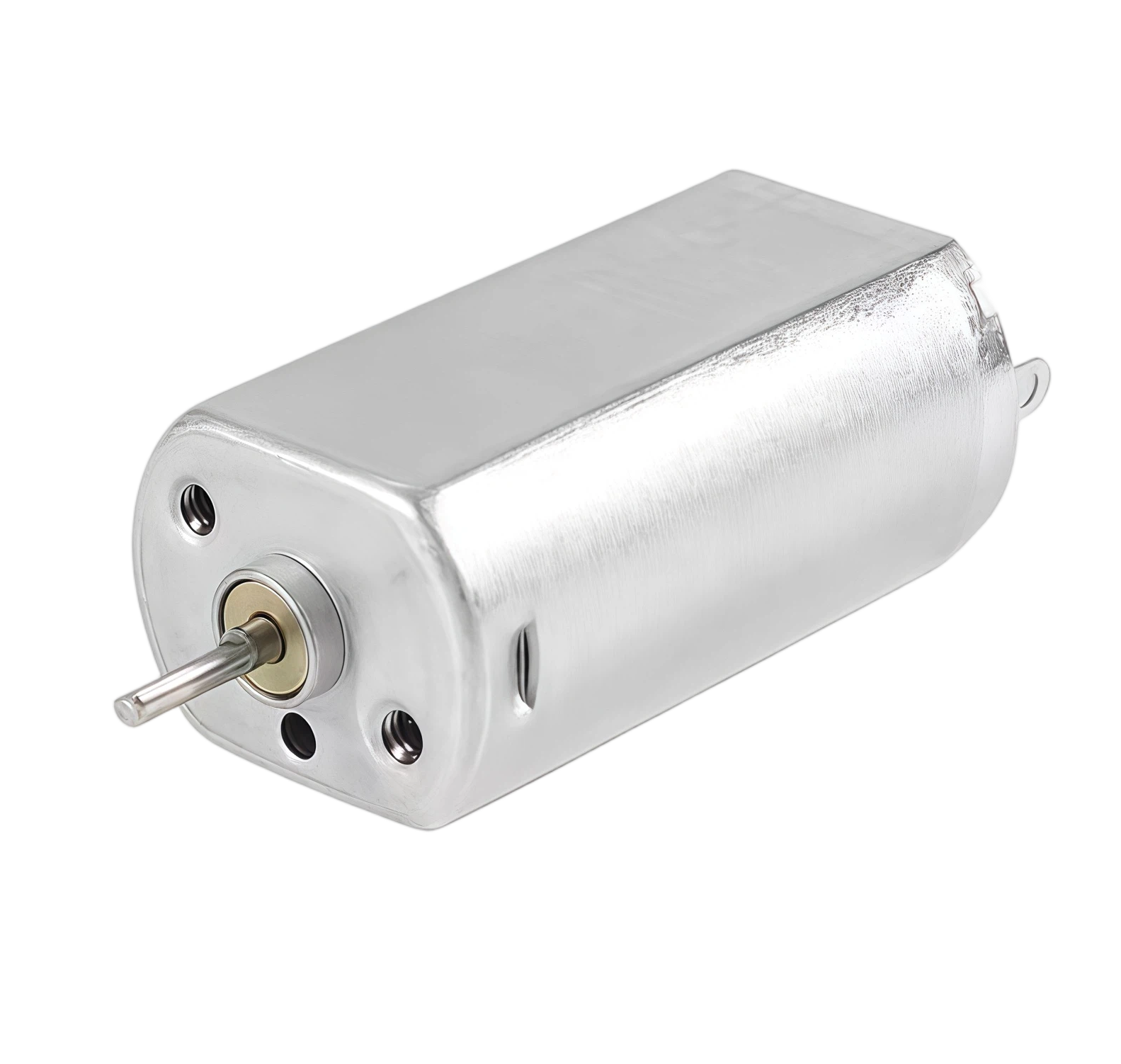 brushed dc motor with metallic finish and protruding shaft