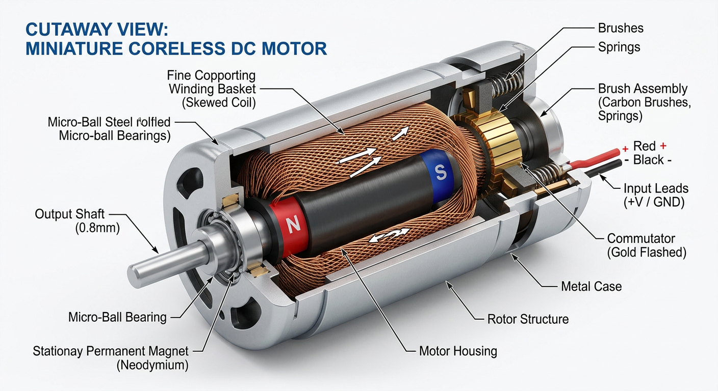 Cutaway diagram of a coreless DC motor internal structure