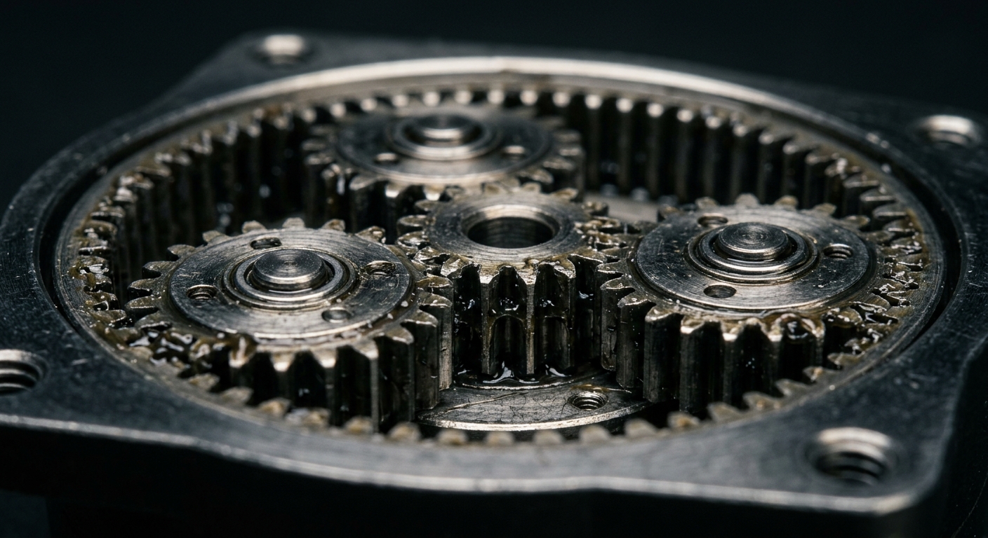Macro view of precision gear teeth inside a miniature planetary gearbox