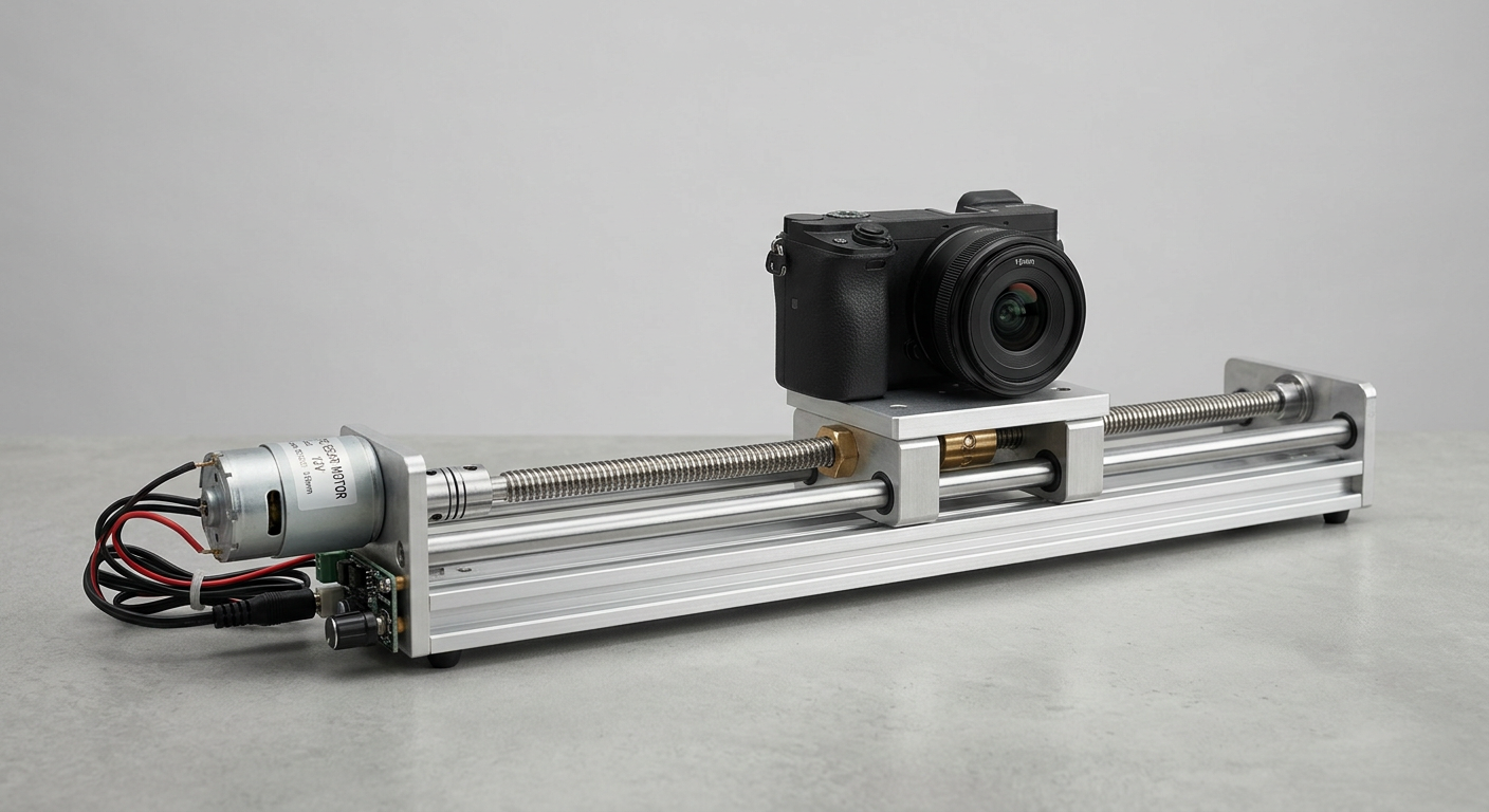 Compact camera slider driven by a small DC gear motor and lead screw