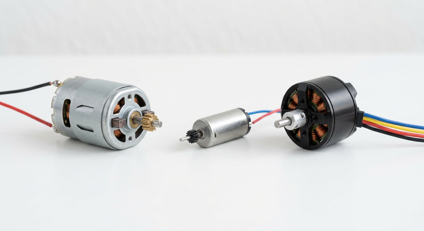 Brushed, coreless, and brushless miniature DC motors compared